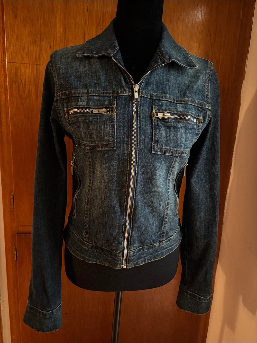 Women’s Blue Jean Denim Zip-Front Jacket Coat SZ SMALL